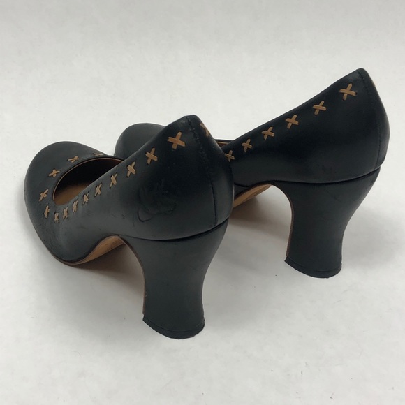 John Fluevog Black Heels with Tan Stitching - Picture 7 of 11